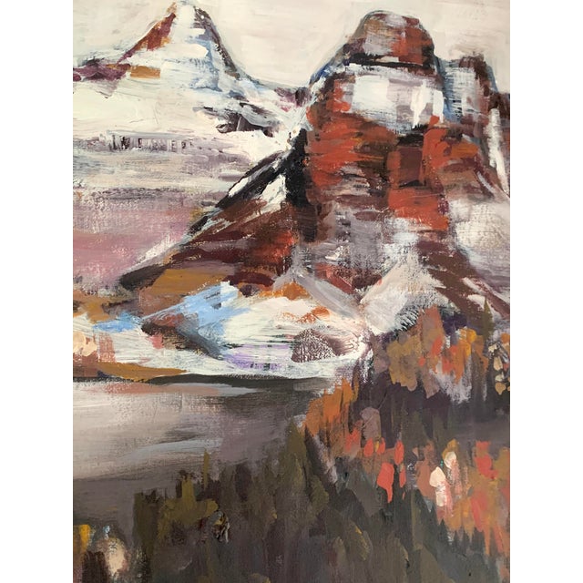 Acrylic on canvas Abstract Landscape Deep reds, yellows, soft blues, bright whites. 16"x20" .5” wrap around painted edges...