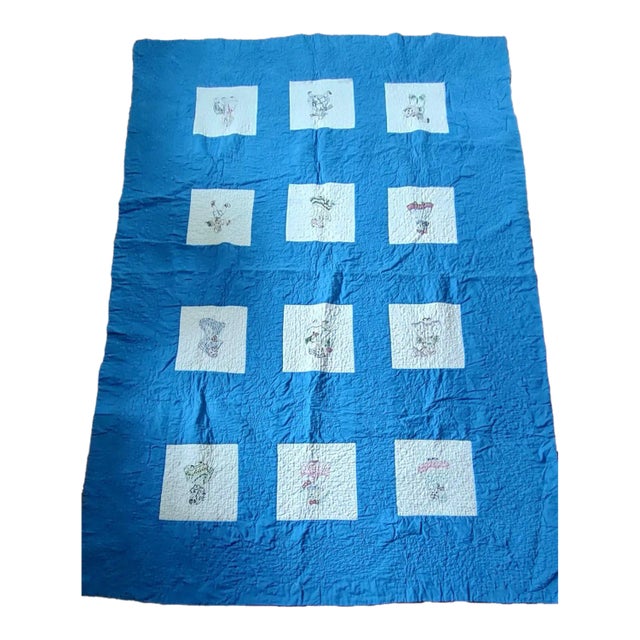 1940s Vintage Embroidered Quilt For Sale