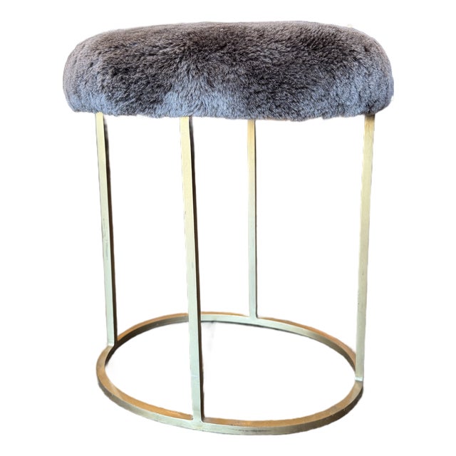 Hollywood Regency Brass Pouf/ Vanity Stool For Sale
