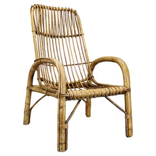 French Riviera Rattan Armchair attributed to Franco Albini, Italy, 1950s For Sale