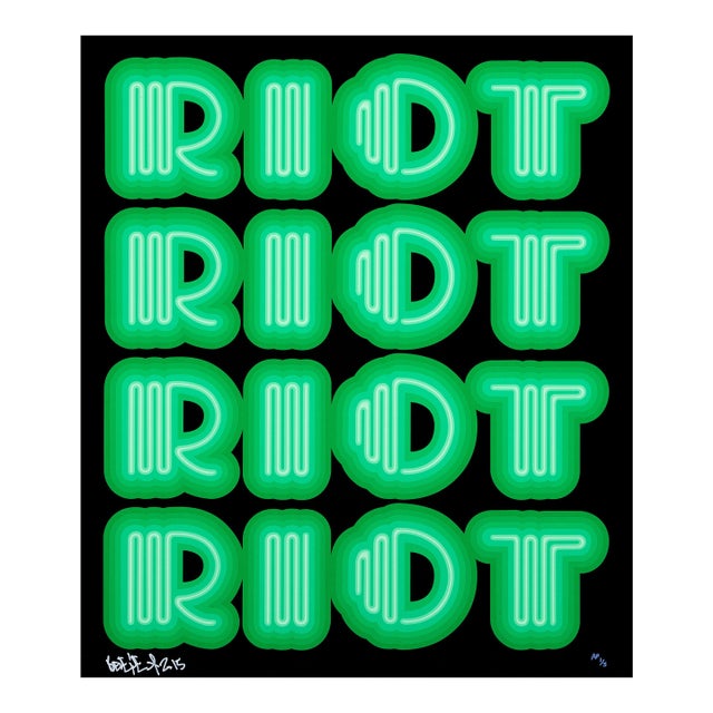 Ben Eine, Riot (Green), Rare Large Hand Signed Screen Print, 2015 For Sale