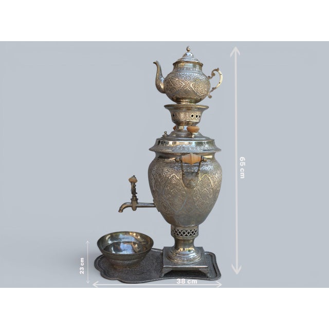 Authentic Samovar a Timeless Piece of Craftsmanship The Elegant Samovar Set with Silver Patina Finish and Hand-Engraved...
