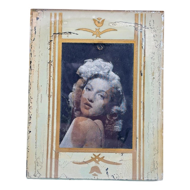 1930s Art Deco Gold Painted Mirrored Picture Frame 4x6 Picture Frame For Sale