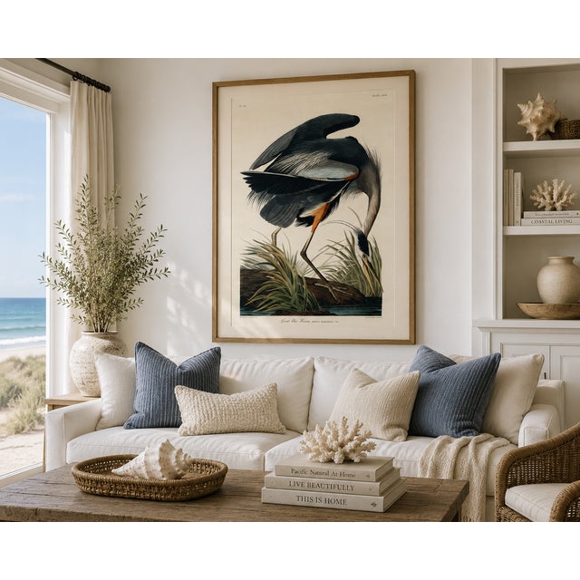 John James Audubon Great Blue Heron by John James Audubon, Vintage Art Print Reproduction, 40" X 60" For Sale - Image 4 of 9