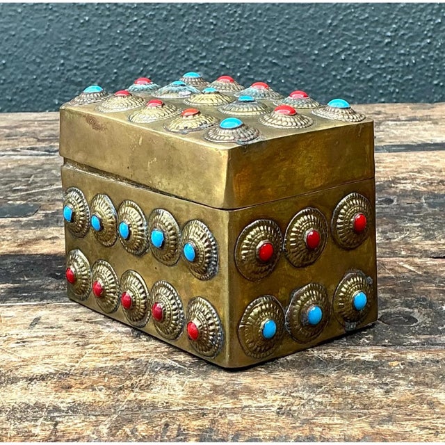 Mid-Century Modern Vintage Embellished Brass Box For Sale - Image 3 of 12