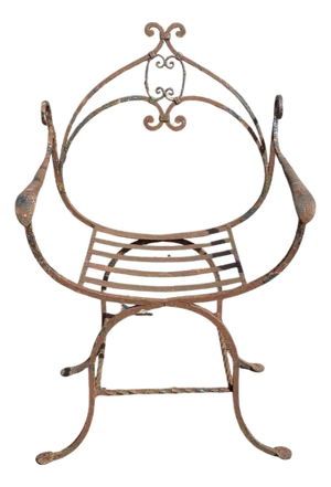 Antique Spanish Renaissance Wrought Iron Curule Savonarola Throne Arm Chair