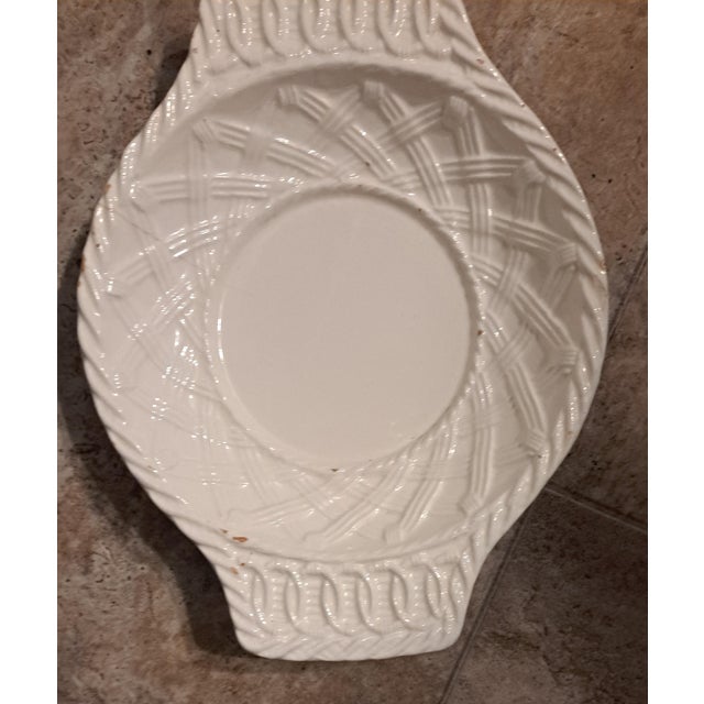 Vintage White Ceramic Weaved Medium Sized Catch All Dish Italian For Sale - Image 6 of 12