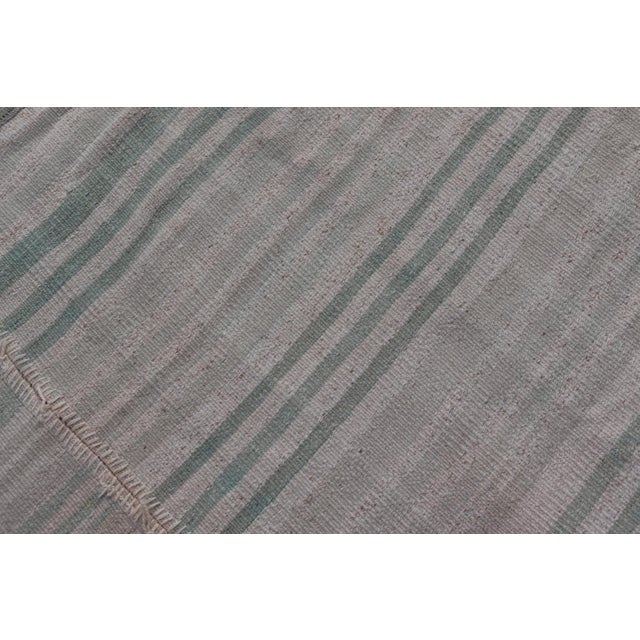 Vintage Turkish Kilim Rug in Soft Sage, Pale Taupe, and Faded Sand Stripes For Sale - Image 12 of 12