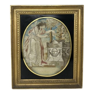 Regency Silk Embroidered Sampler Anjelica Kauffmann Engraving Shakespeare's Tomb For Sale