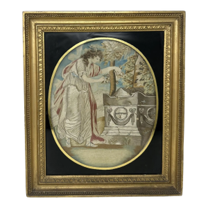 Regency Silk Embroidered Sampler Anjelica Kauffmann Engraving Shakespeare's Tomb