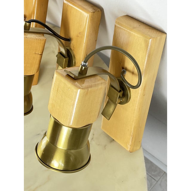 Mid-Century Wood and Brass Wall Lamps, 1960s, Set of 7 For Sale - Image 13 of 15