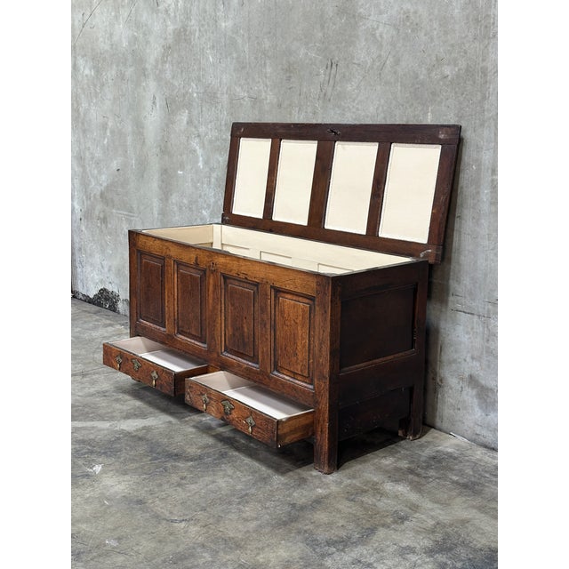 18th C English Oak Mule Chest George III Blanket Chest Paneled 54.5” For Sale - Image 15 of 18