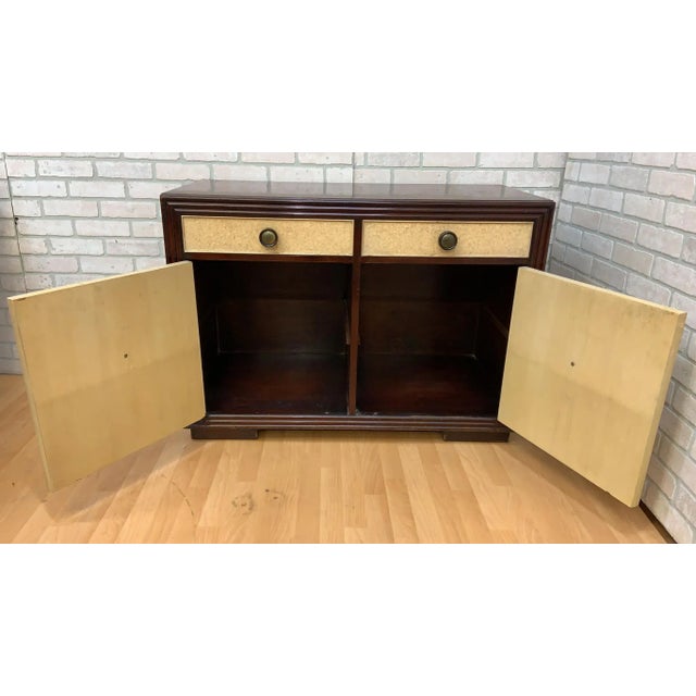 Mid-Century Modern Art Deco Paul Frankl for Johnson Furniture Mahogany & Cork Buffet Cabinet For Sale - Image 3 of 12
