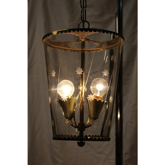 Mid-Century Italian Engraved Glass and Brass Ceiling Lamp from Crystal Art, 1950s, in None conditions. Designed 1950 to...