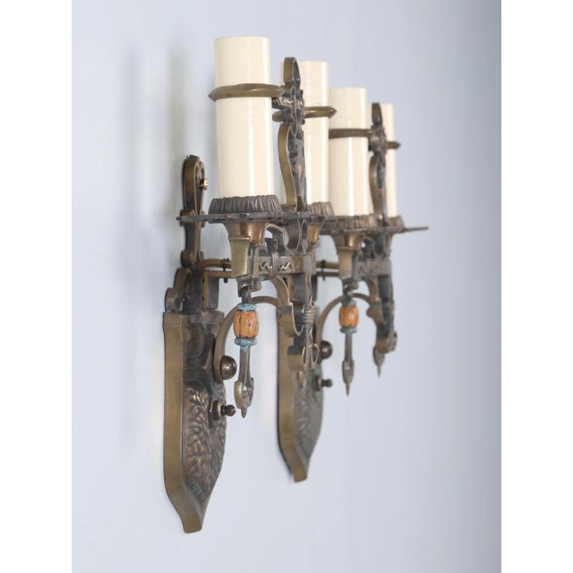 Victorian Pair Brass Sconces Removed From a Historic Howard Van Doren Shaw Home C1909 For Sale - Image 3 of 12