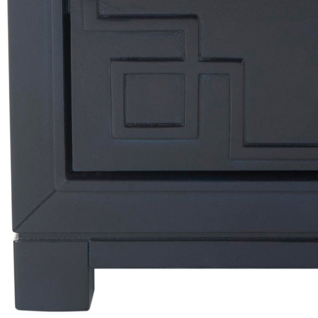 Navy Blue Three Drawer Greek Key Nightstand in Navy For Sale - Image 8 of 11