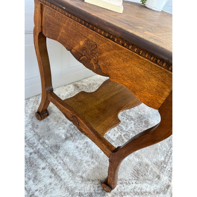Victorian Antique Tiger Oak Library Table For Sale - Image 3 of 8