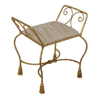Italian Corda & Tassel Gold Gilt Iron Bench For Sale