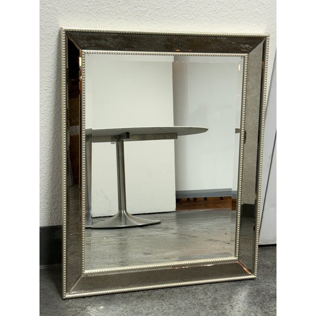 Contemporary Hollywood Regency Style Silver Beaded Framed Wall Mirror For Sale - Image 3 of 12