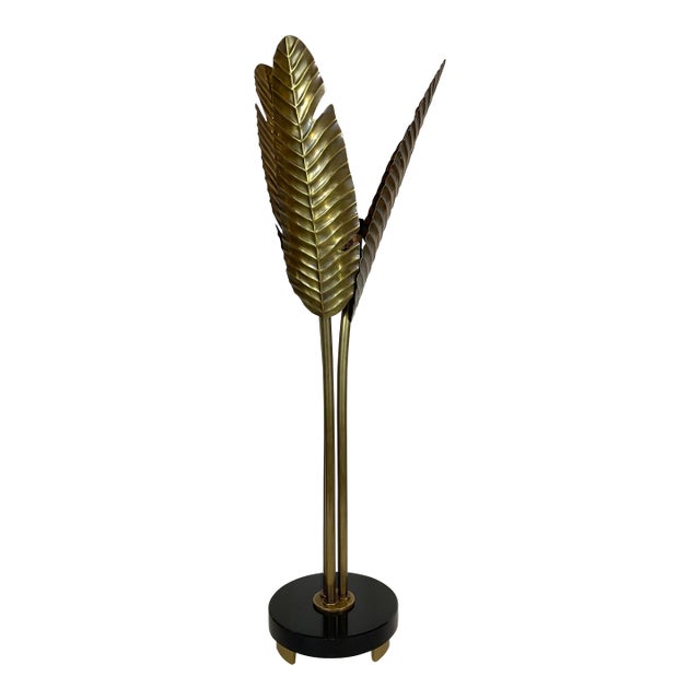 Currey & Co. Modern Brass Palm Leaf Torchiere Table Lamp Prototype For Sale
