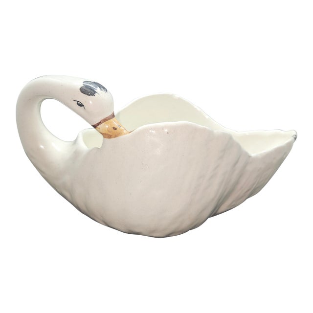 Mid Century Italian Santucci Deruta Ceramic Swan Planter For Sale