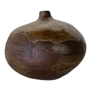 60's Mid-Century Heavy Stoneware Art Bud Vase, Signed For Sale