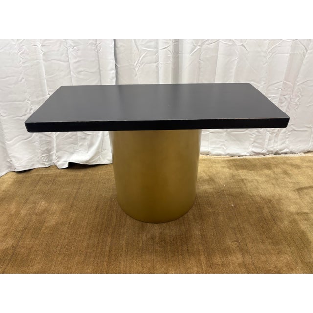 Custom Console Table Attributed to Arhaus Distressed Black Painted Top | Gold Dauphine Pedestal Base For Sale In Columbus - Image 6 of 18