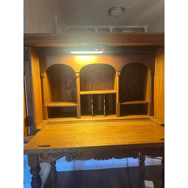 Sienna 1920s Secretary Desk - Walnut Wood Detailed Carvings For Sale - Image 8 of 11