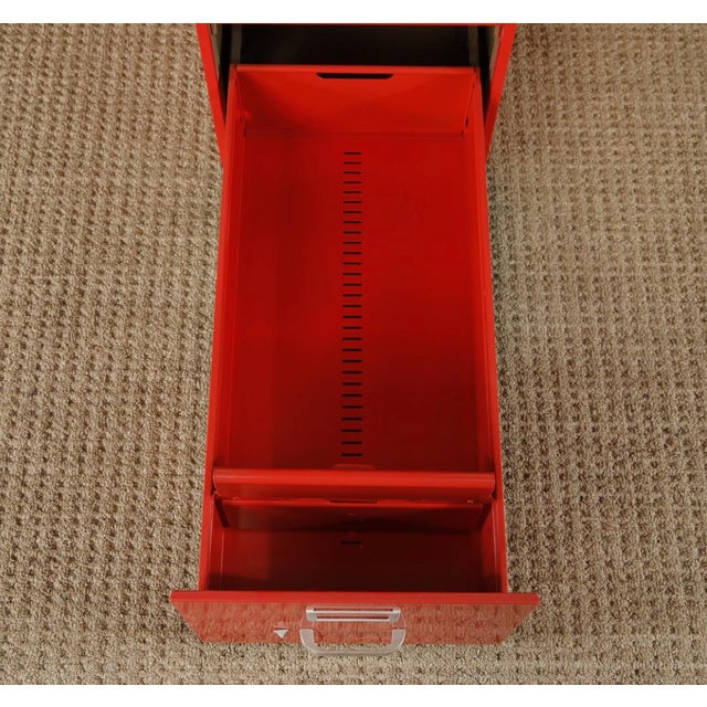1950s Vintage Red Powder Coated Steel 5 Drawer Filing Cabinet, 1950s For Sale - Image 5 of 7