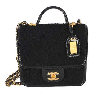 Black Tweed Patent School Memory Mini Top Handle Flap Bag