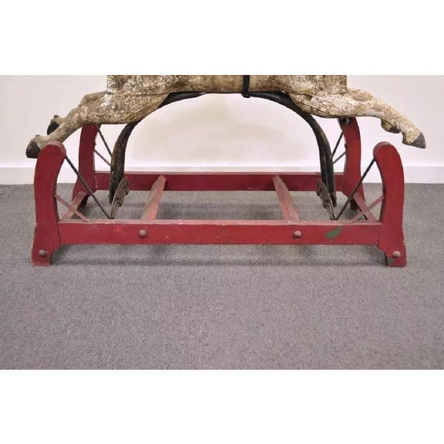 Antique Primitive Glider Rocking Hobby Horse, Rustic Carved Wood Cast Iron Red For Sale In Philadelphia - Image 6 of 12