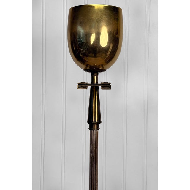 Tommi Parzinger Vintage Art Deco Brass Greek Keyhole Chalice Torchiere Floor Lamp For Sale - Image 4 of 11