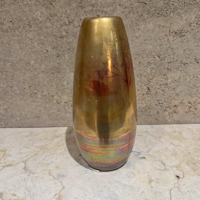 Weller Pottery Lasa Glazed Gold Vase Art Landscape For Sale In San Diego - Image 6 of 9