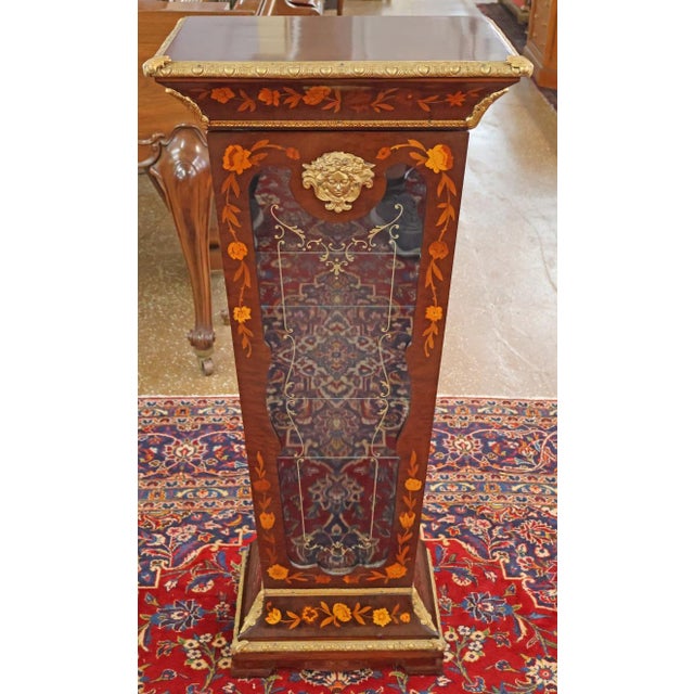 Italian Louis XV Style Inlaid Glass Door Pedestal Cabinet Dimensions : 44.5" Tall X 18.5" Wide X 11.5" Deep This pedestal...