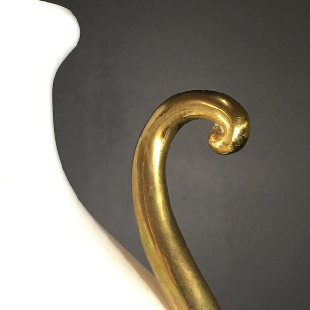 Venini Primavera in Murano, White Opaline Glass with Gilt Handles, Chiseled Bronze Base, 20th Century For Sale - Image 6 of 14