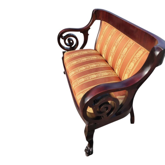 1920s 1920's Heavy Mahogany Twisted Loveseat American Made Newly Upholstered For Sale - Image 5 of 15