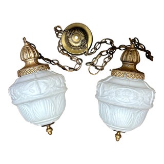 Mid Century Milk Glass Double Swag Ceiling Lights - a Pair For Sale