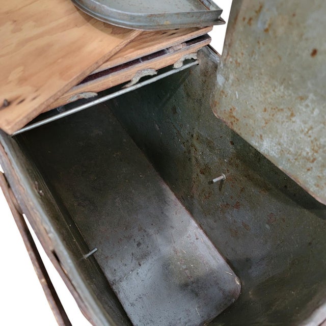 Shabby Chic Antique Wooden Picnic Refrigerator Basket Hawkeye Style With Tin Inserts For Sale - Image 3 of 9