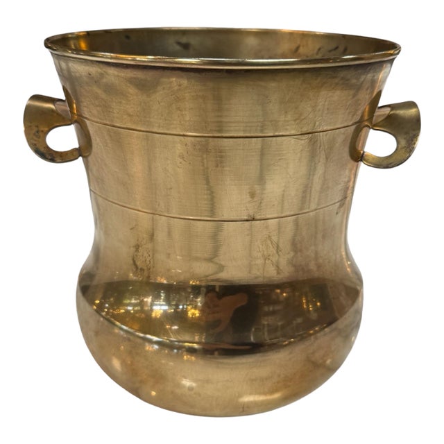1970s Brass Champagne Bucket / Wine Cooler With Ring Handles For Sale