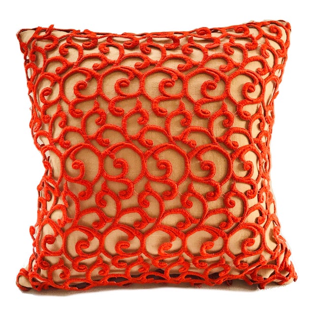 Dransfield & Ross Orange Lace Scroll on Linen Decorative Pillow Chairish