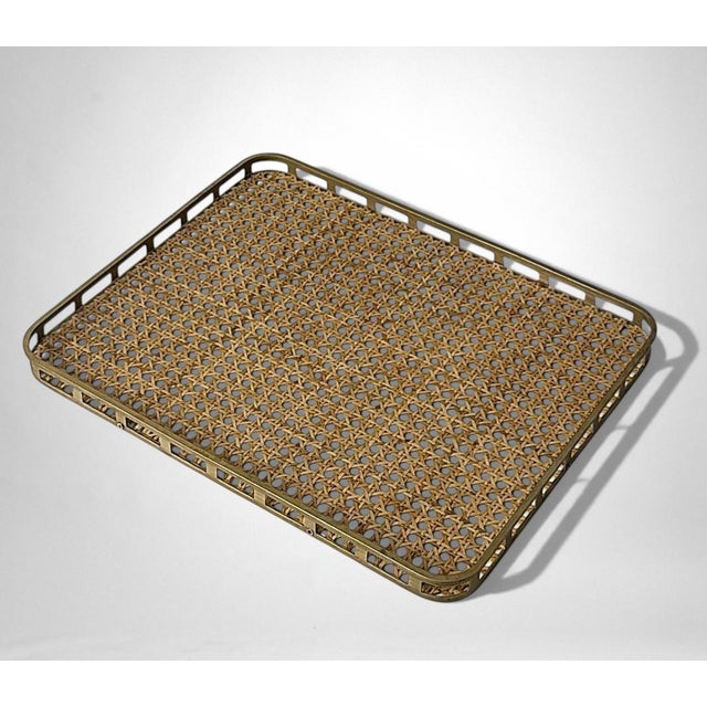 Brown Christian Dior Style Lucite and Vienna Straw Italian Tray For Sale - Image 8 of 18