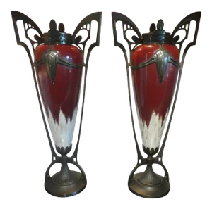 Antqiue Austrian Jugendstil Art Nouveau Ox Blood Urns, Signed - a Pair