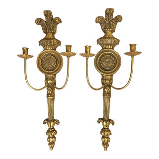 Vintage Continental 2-Candle Wall Sconces With Prince of Wales Cartouche- a Pair For Sale
