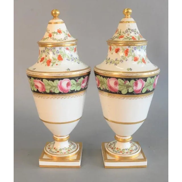 Antique 18th Century French Louis XVI Porcelain Urns with Covers - A Pair For Sale - Image 10 of 13