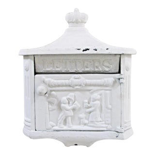 Victorian Wall Mounted Cast Iron Painted White Mailbox For Sale