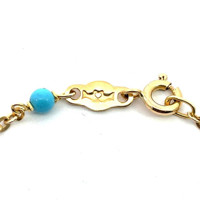 18k Yellow Gold Turquoise Bead Chain Bracelet For Sale - Image 4 of 6