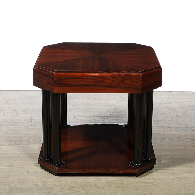 1940s Art Deco Book-Matched Rosewood Occasional Table W/ Secret Button Drawers For Sale - Image 5 of 15