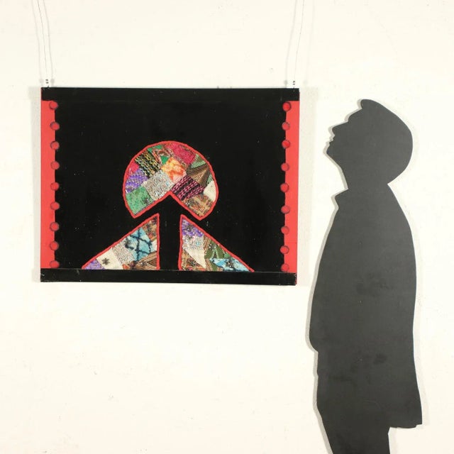 Mixed media: work on acrylic glass with fabric inserts and finished with oils. Signed and dated on the back. The artist...