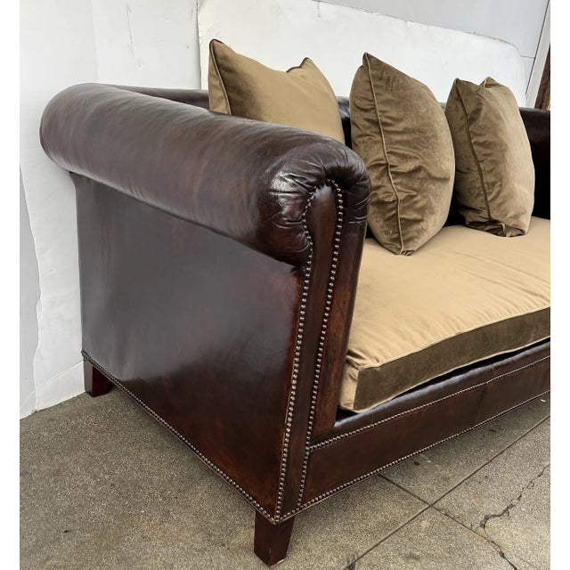 English Ralph Lauren Brompton 3-Seat Vintage Dark Mahogany Leather Sofa. For Sale - Image 3 of 11