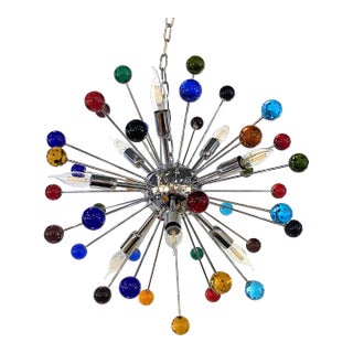 Contemporary Multicolor “Star” Murano Style Glass Sputnik Gold Chandelier For Sale